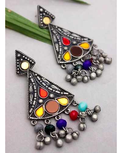 Multicolor Triangle Stone Earring-12669629