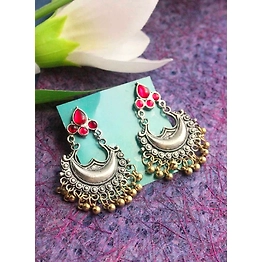 Gonasika Red Stone Small Dual Tone Chaandbali