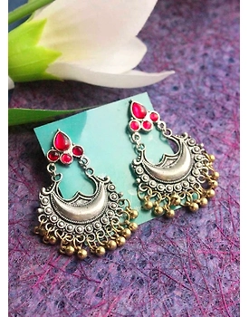 Red Stone Small Dual Tone Chaandbali
