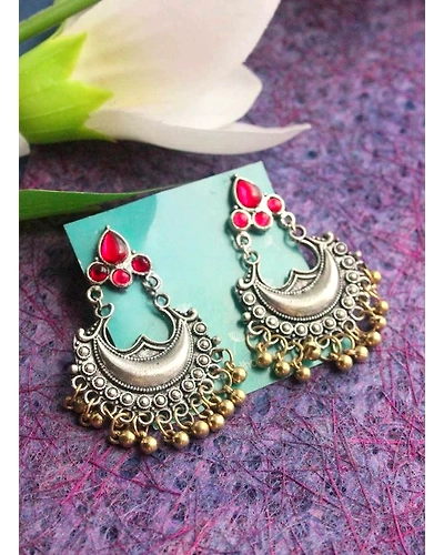 Red Stone Small Dual Tone Chaandbali-1