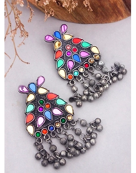 triangular multicolor stone earring
