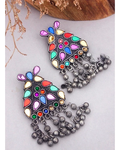 triangular multicolor stone earring-12669567