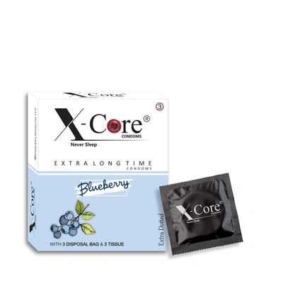 X-Core Condoms BlueBerry Flavoured With Tissues and Disposal Bags 3 Units