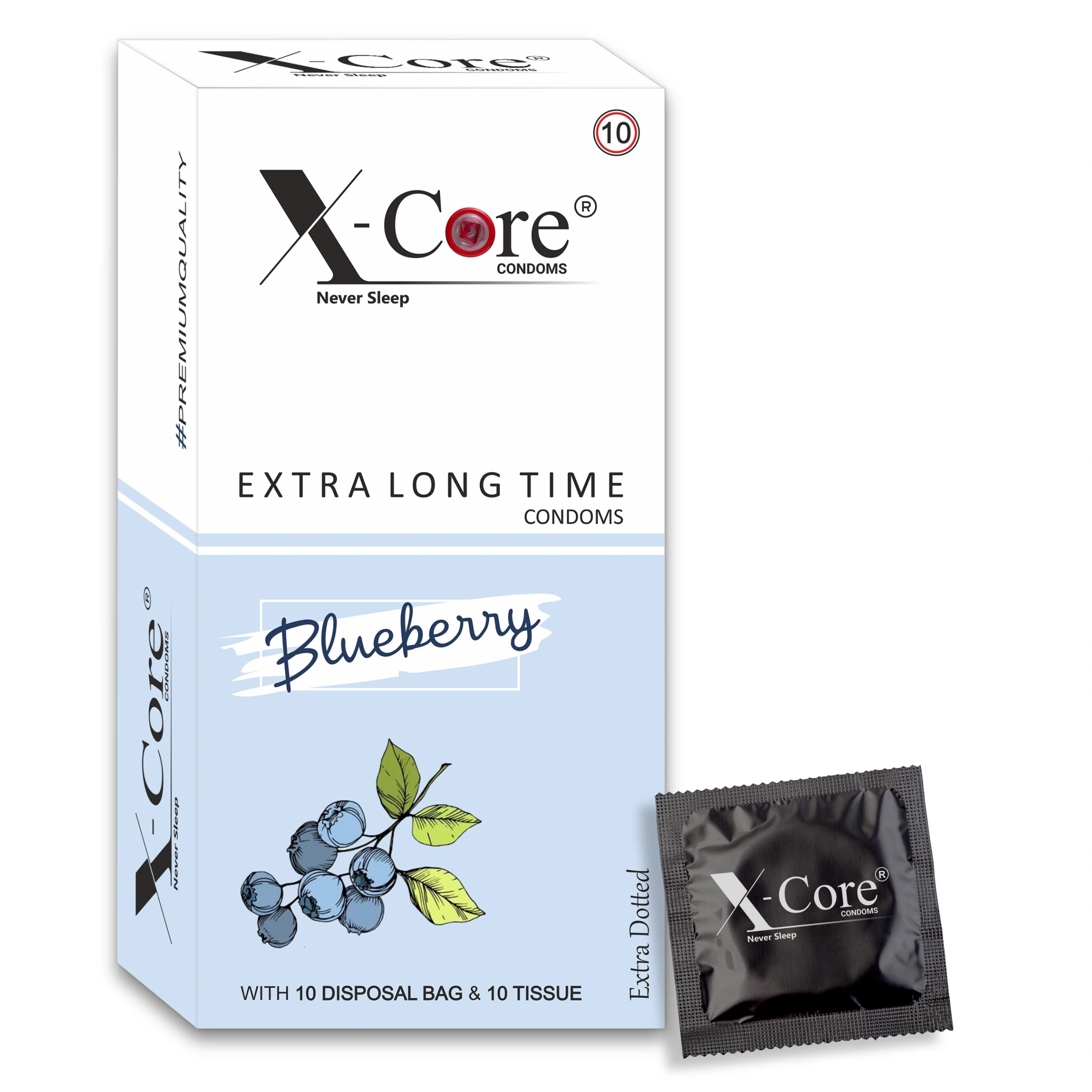 X-Core Condoms BlueBerry Flavoured With Tissues and Disposal Bags 10 Units-12519352