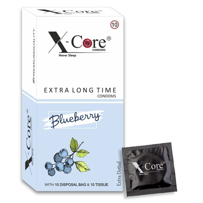 X-Core Condoms BlueBerry Flavoured With Tissues and Disposal Bags 10 Units