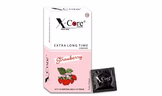 X-Core Condoms Strawberry Flavoured With Tissues and Disposal Bags 10 Units