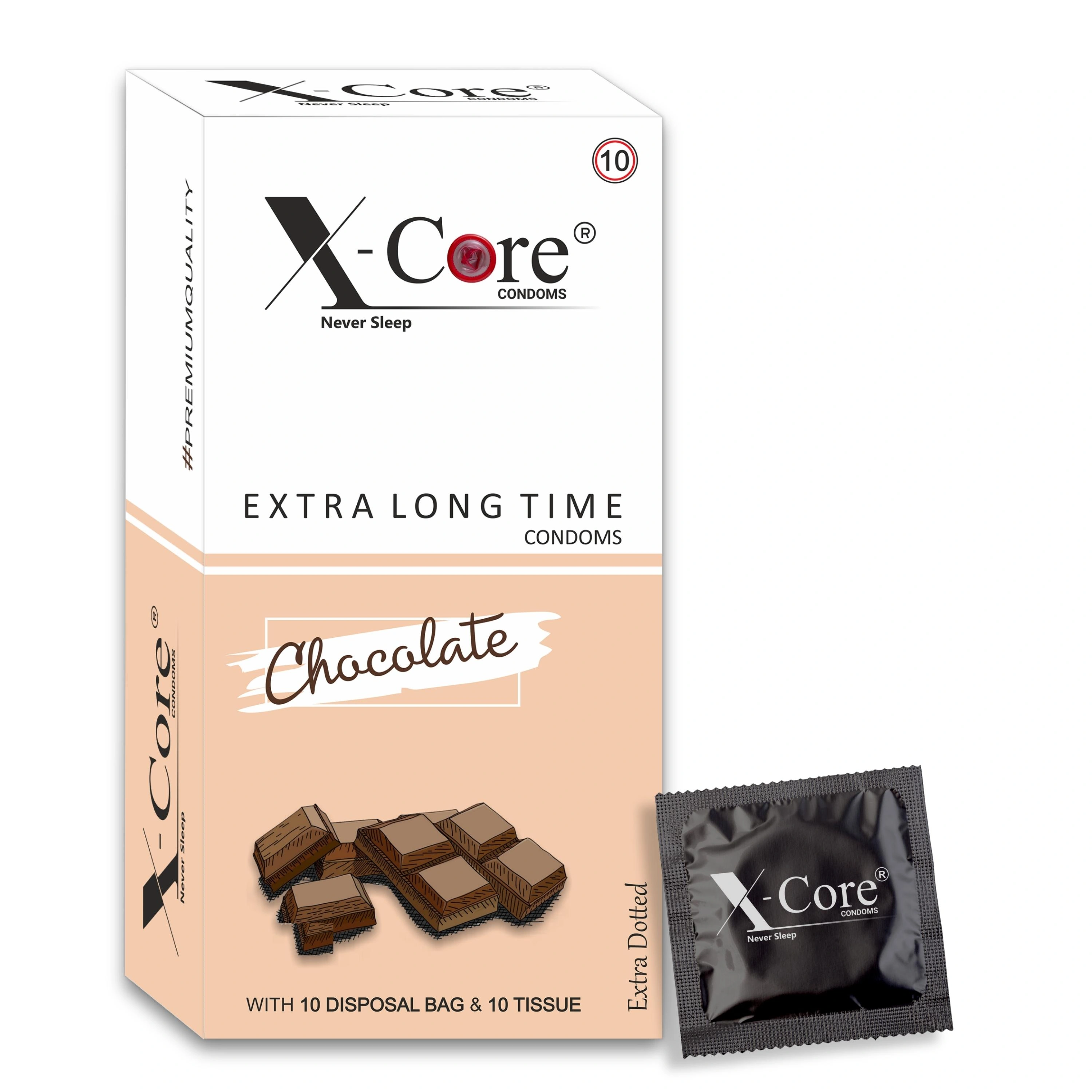 X-Core Condoms Chocolate Flavoured With Tissues and Disposal Bags 10 Units-12519404