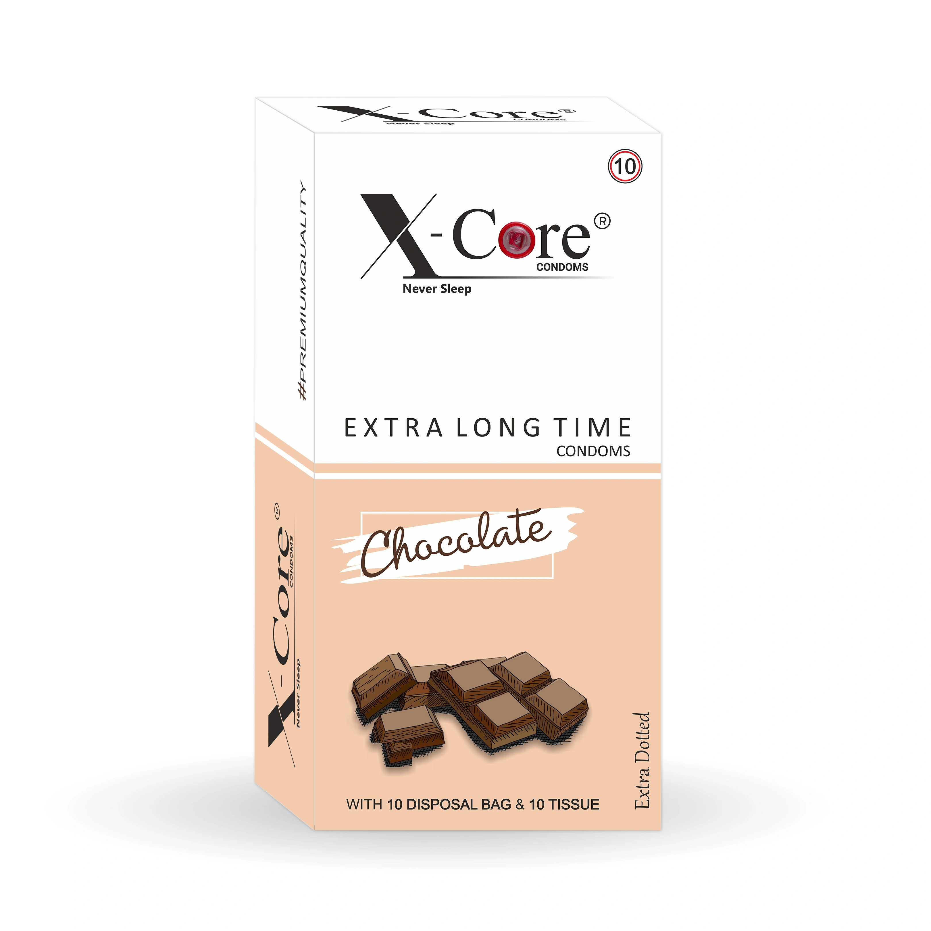 X-Core Condoms Chocolate Flavoured With Tissues and Disposal Bags 10 Units-1