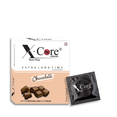 X-Core Condoms Chocolate Flavoured With Tissues and Disposal Bags 3 Units
