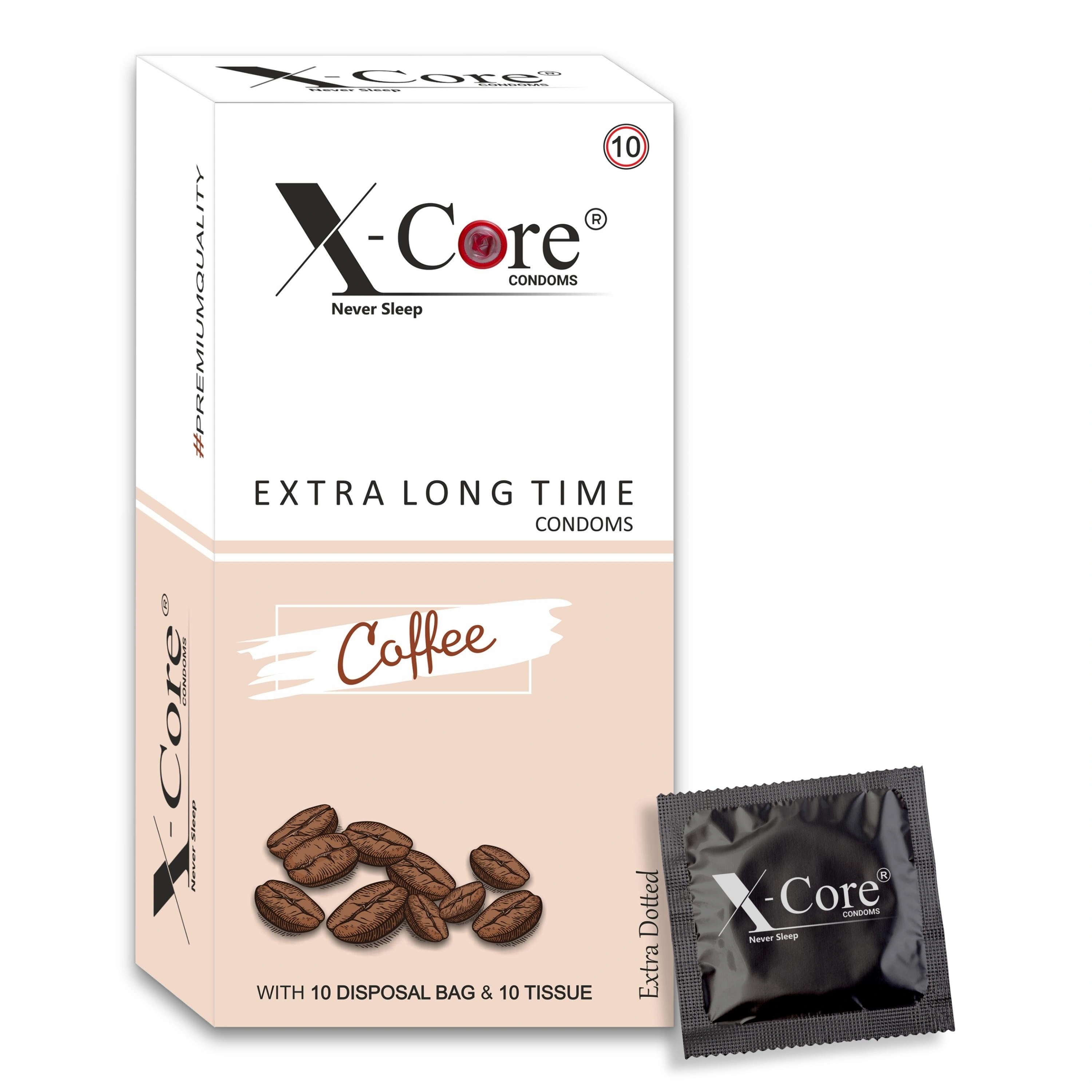 X-Core Condoms Coffee Flavoured With Tissues and Disposal Bags 10 Units-12519434