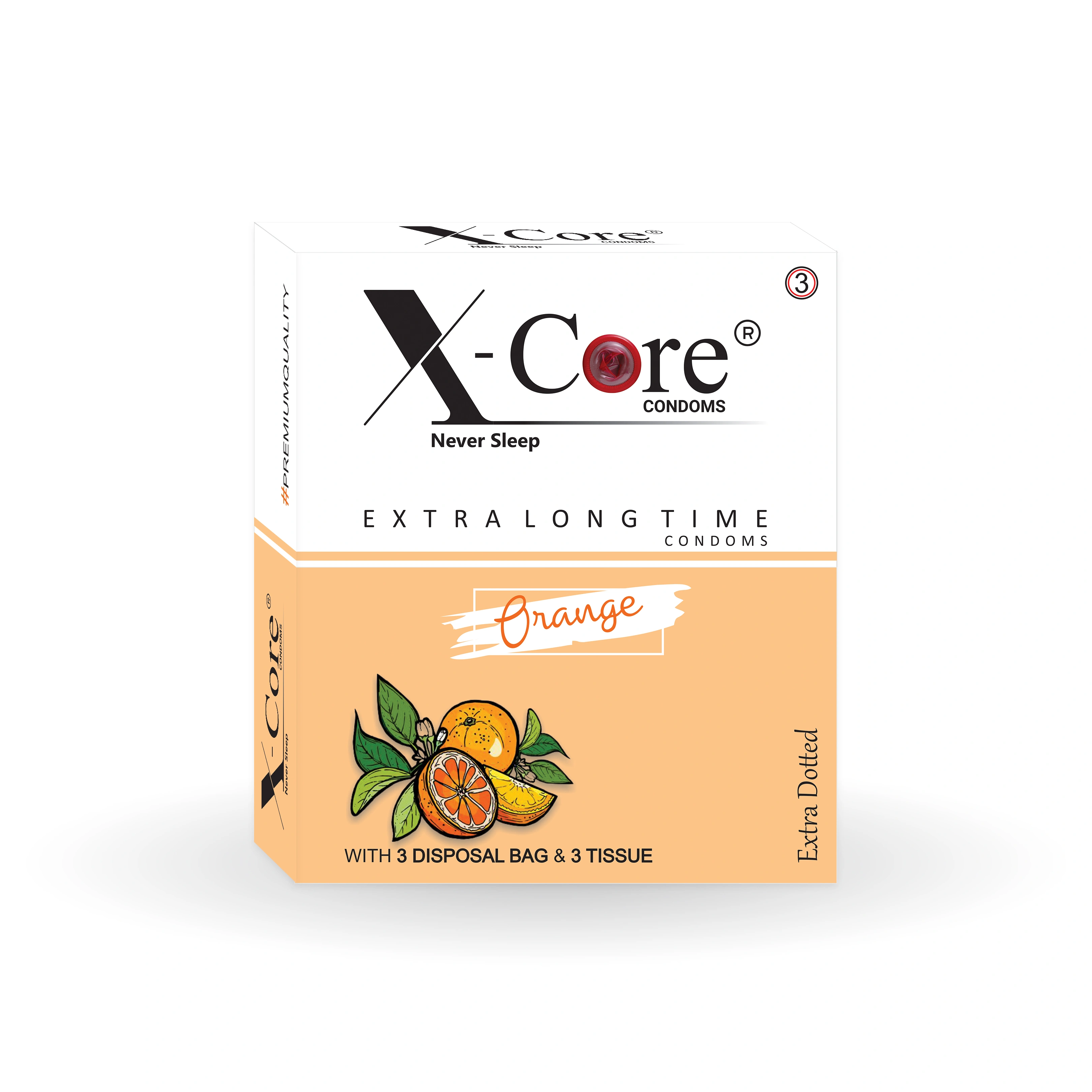 X-Core Condoms Orange Flavoured With Tissues and Disposal Bags 10 Units-1