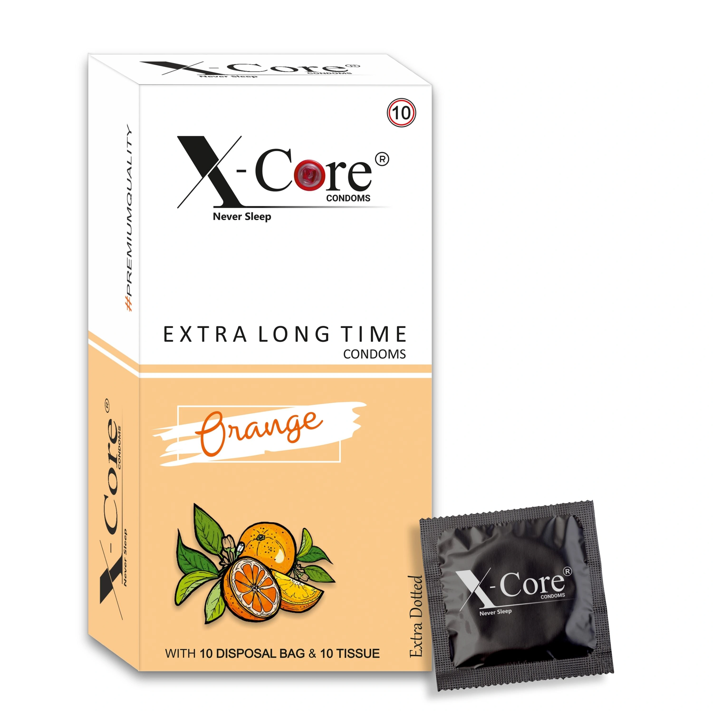 X-Core Condoms Orange Flavoured With Tissues and Disposal Bags 10 Units-12519450