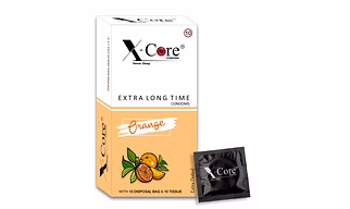 X-Core Condoms Orange Flavoured With Tissues and Disposal Bags 10 Units