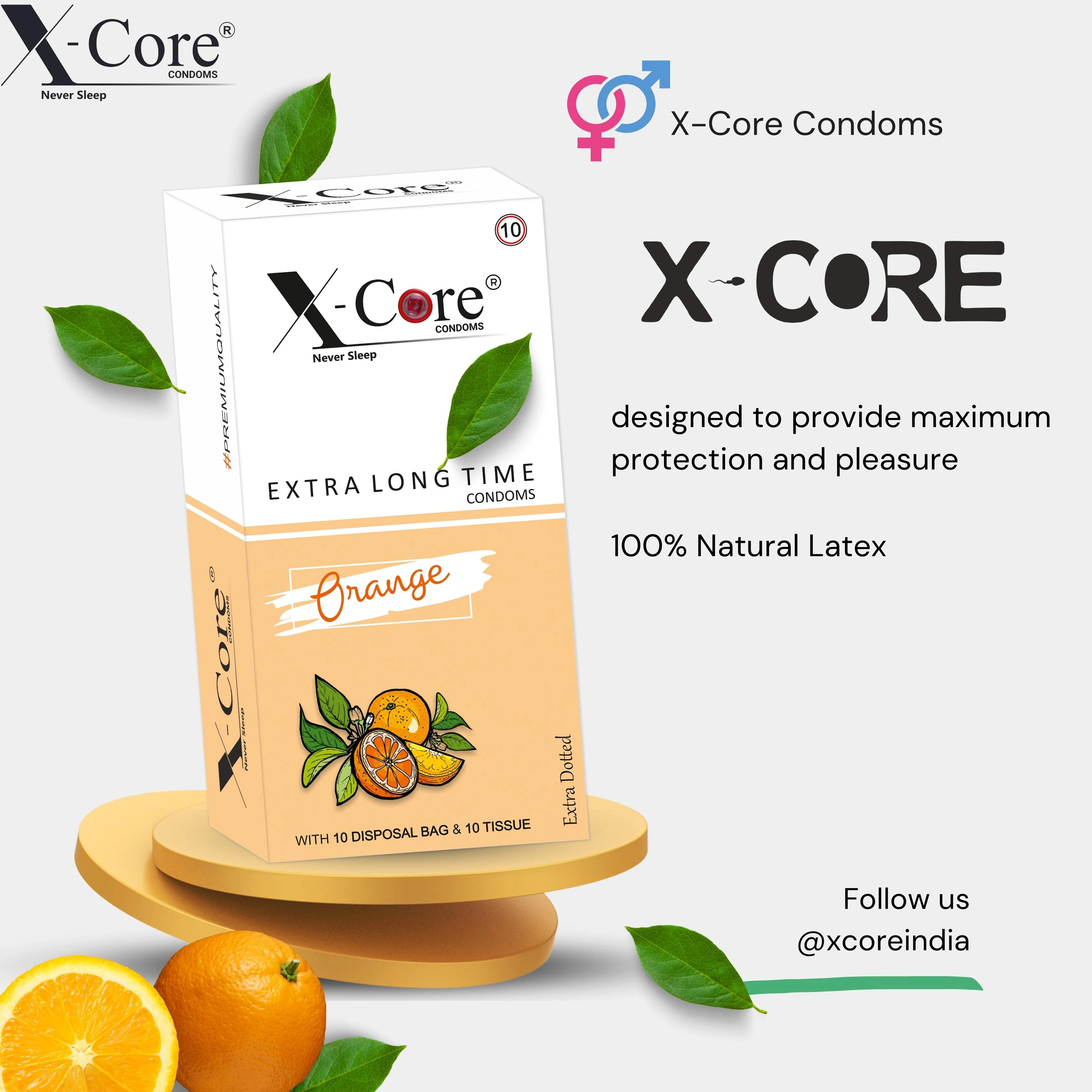 X-Core Condoms Orange Flavoured With Tissues and Disposal Bags 3 Units-2