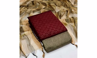 Maroon Woven Cotton Blend Dress Material