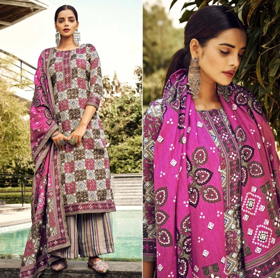 Multicolor Printed Pashmina Suit-12607352