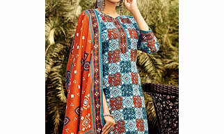 Blue Printed Pashmina Suit