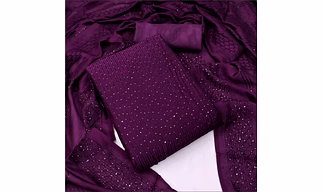 Purple Sequins Embroidered Cotton Dress Material