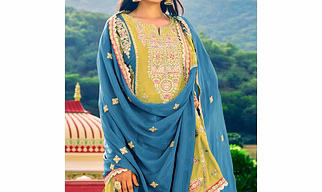 Lemon Yellow Sequins Embroidered Chinon Semi Stitched Salwar Suit