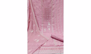 Pink Floral Embroidered Organza Dress Material