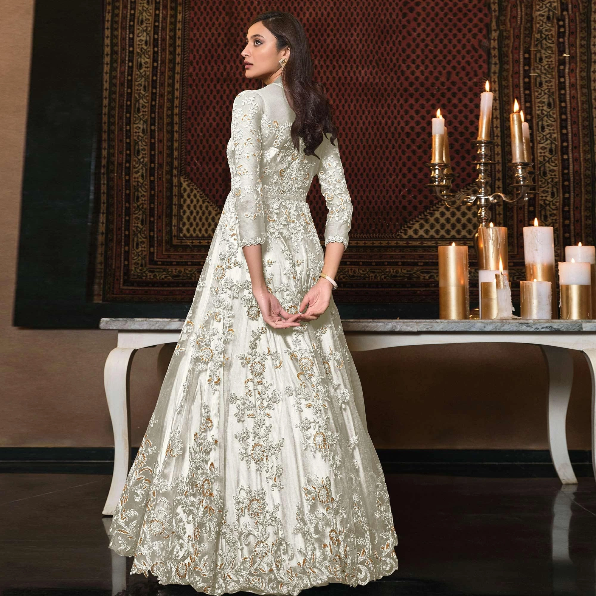 White Embellished With Embroidered Net Anarkali Suit-2