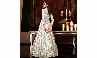 White Embellished With Embroidered Net Anarkali Suit