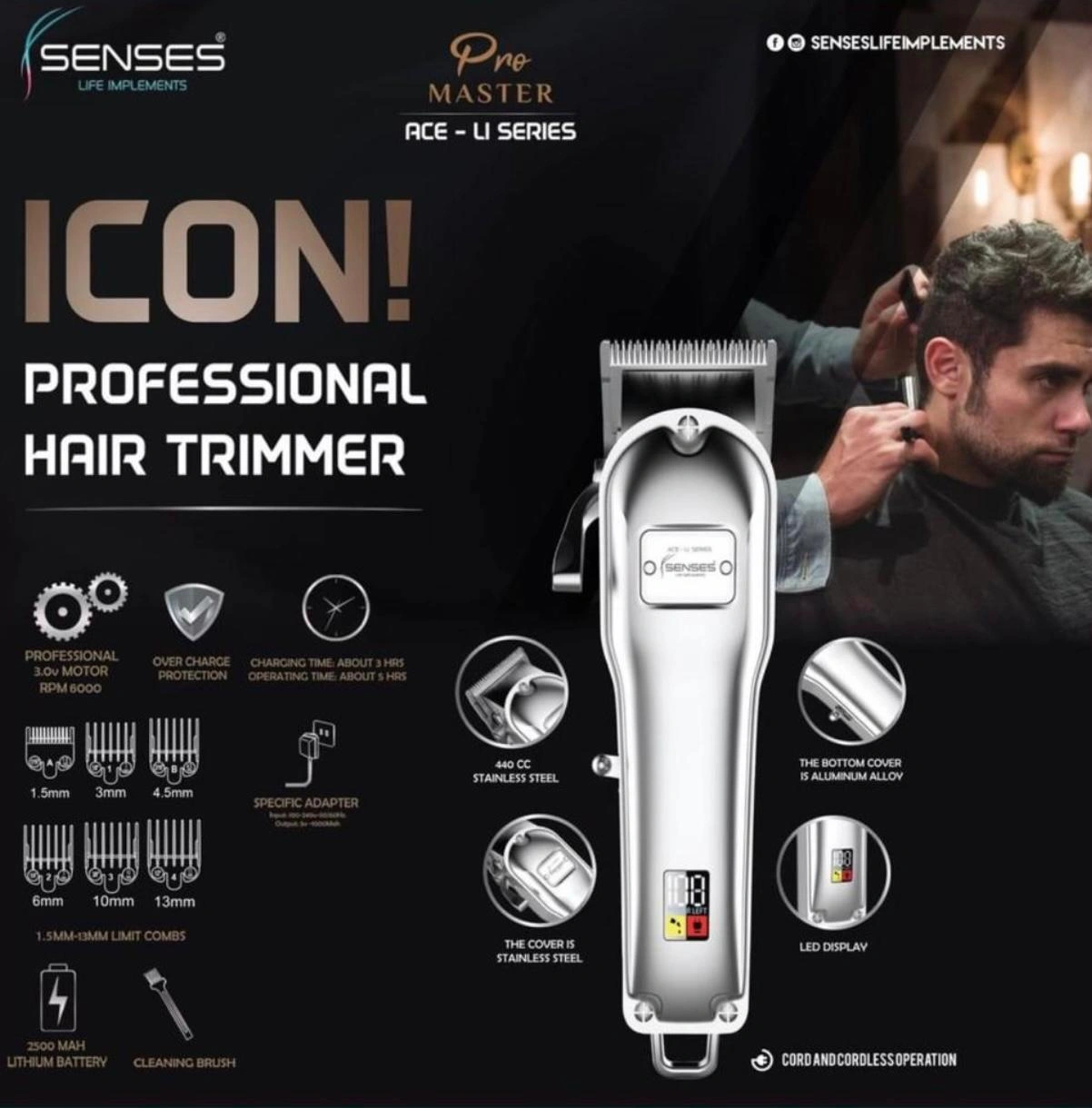 Senses Life Implements: ICON Digital Display Professional Hair Clipper.-12549898