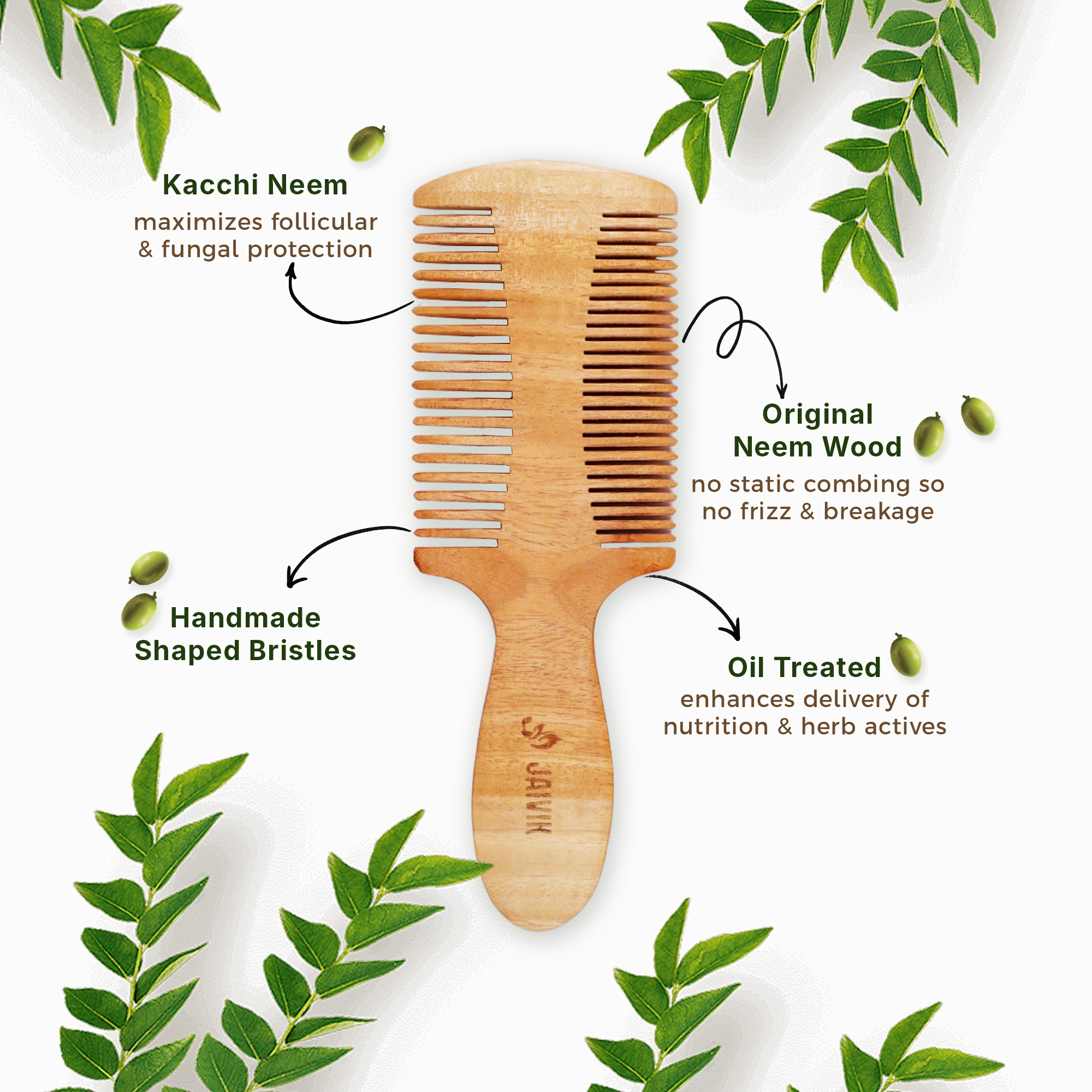 EASY BUY | Jaivik | Double Sided | Neem Comb | Wooden Comb-12523153