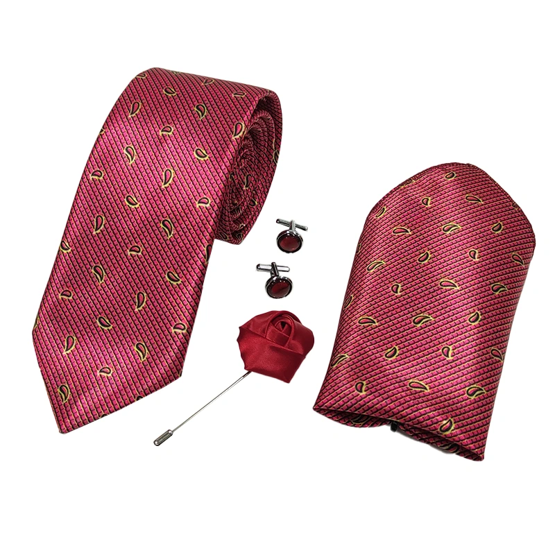 Rare Combee Deep Pink Luxurious Premium Silk Necktie with Pocket Square, Cufflinks &amp; Rose Pin for We-TL24PG21-08-34-60