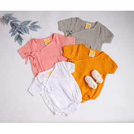 baby unisex kimono rompers in organic muslin cotton