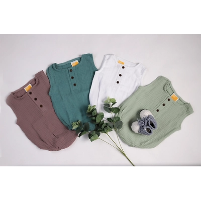 ORGANIC MUSLIN COTTON UNISEX SLEEVELESS ROMPERS
