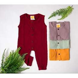 ORGANIC MUSLIN COTTON UNISEX SLEEVELESS FULL LENGTH ROMPERS