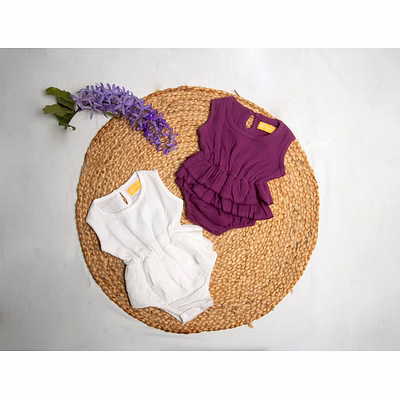muslin cotton sleeveless ruffle romper