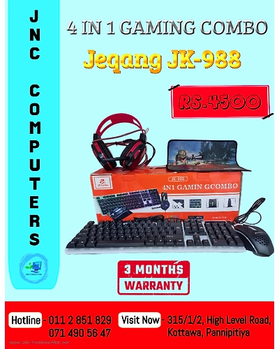 JEQANG JK988 GAMING COMBO PACK 4 IN 1 (KEYBOARD, MOUSE, HEADSET,MOUSE PAD)-CPJK988
