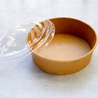 kraft paper square bowl with transparent pet lid
