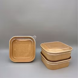 Kraft Paper Rectangle Bowl With Transparent Pet Lid