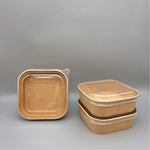 Kraft Paper Rectangle Bowl With Transparent Pet Lid