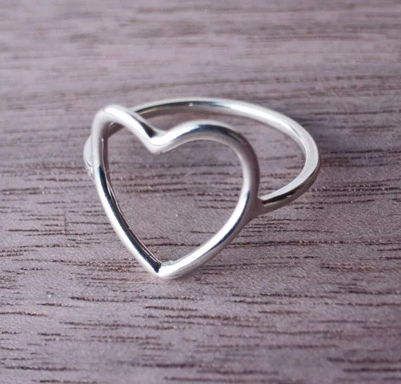 Heart Ring in Recycled Sterling Silver open Heart Shaped Heart Outline Ring-1