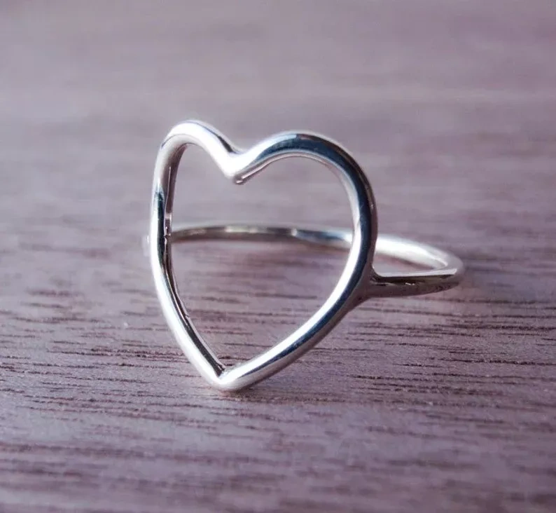 Heart Ring in Recycled Sterling Silver open Heart Shaped Heart Outline Ring-2