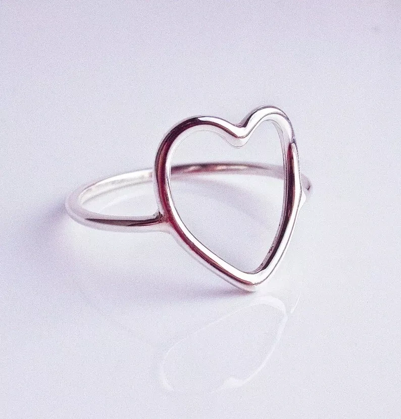 Heart Ring in Recycled Sterling Silver open Heart Shaped Heart Outline Ring-12525668