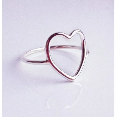 Heart Ring in Recycled Sterling Silver open Heart Shaped Heart Outline Ring