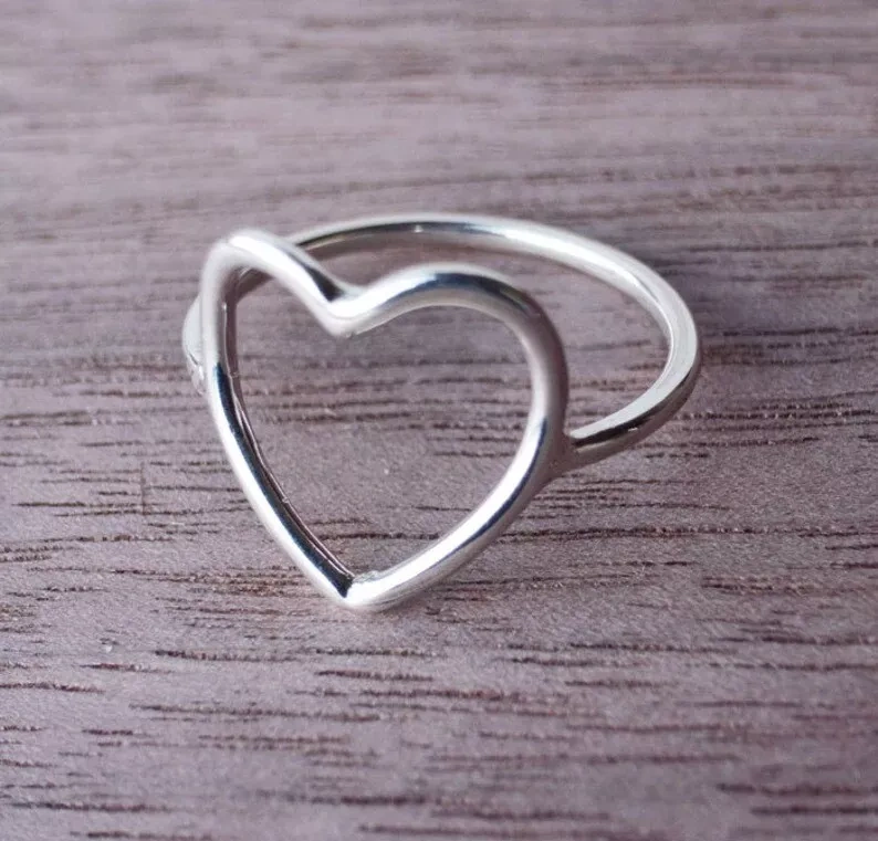 Heart Ring in Recycled Sterling Silver open Heart Shaped Heart Outline Ring-3