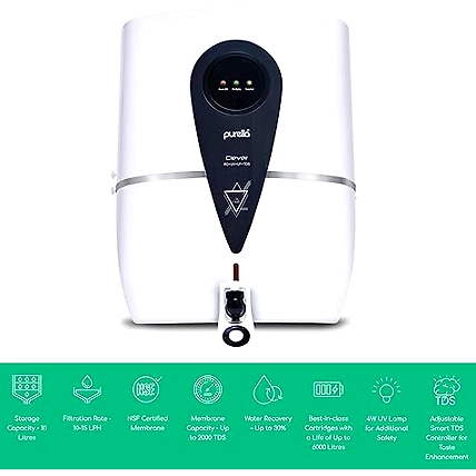 Purella Clever Ro + UV + UF + TDS Control Water Purifier With Smart Led Indicators 10 Litres Storage-2