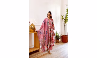 PURE PREMIUM COTTON DIGITAL PRINTED HEAVY PLEATED ANARKALI FRONT SLIT DESIGNER KURTI WITH HANDWORK