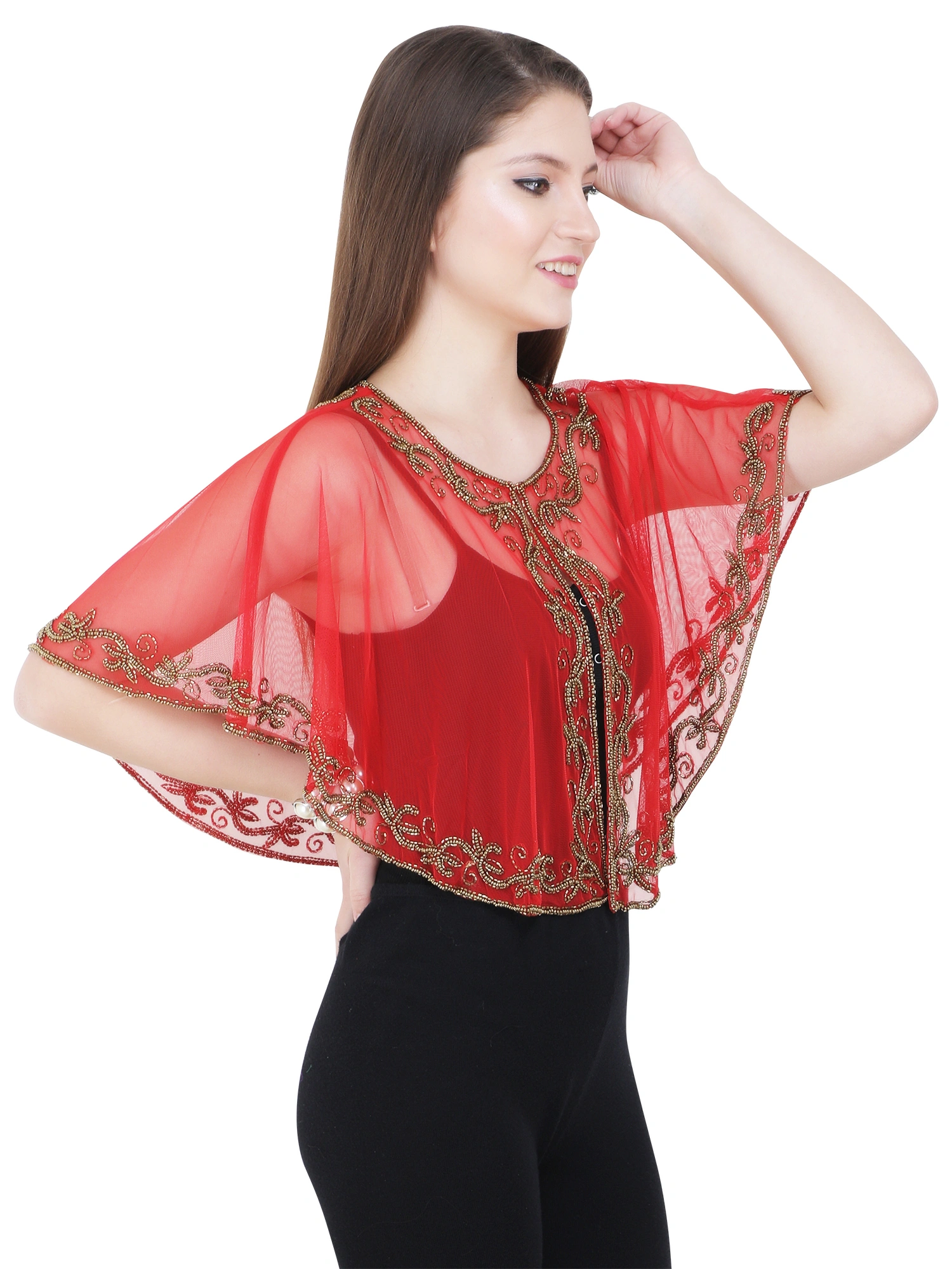 New Classy versatile fashionable Net Poncho/Shrug Style No. 1005 Free Size Hand Embroidery Style-2