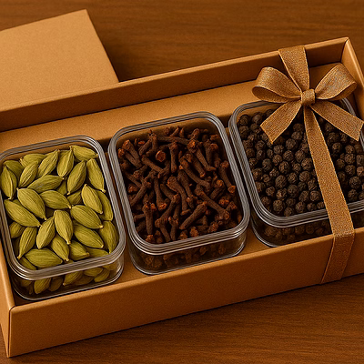 whole spices combo gift box (cardamom, clove and pepper)