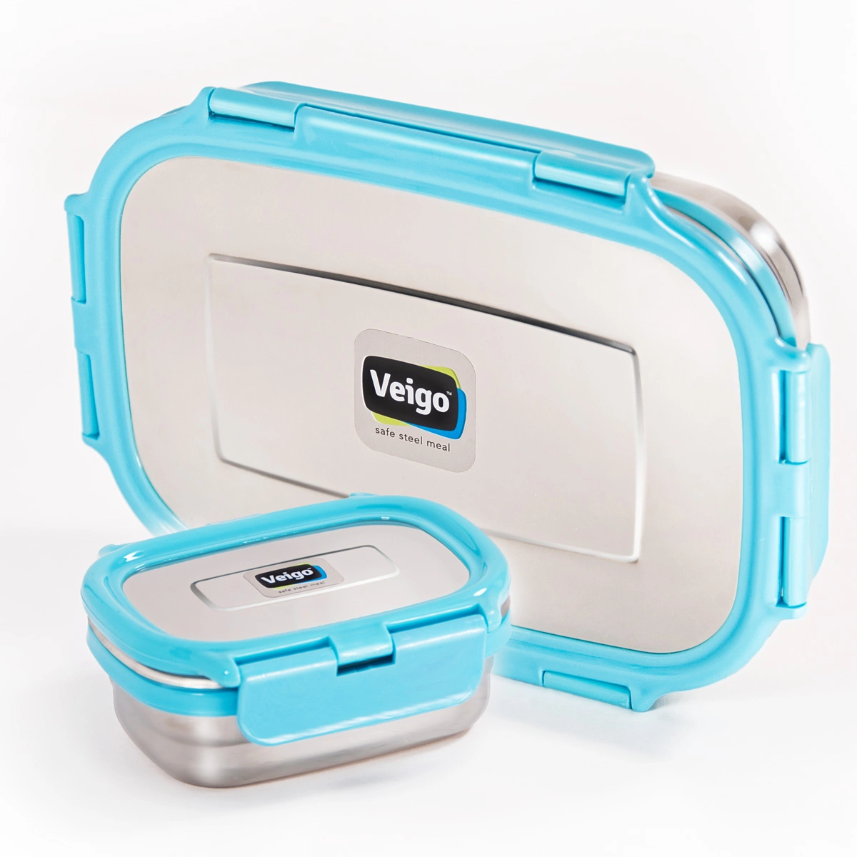 Veigo Stainless Steel Lunch Box - 2 Containers (1 Lunch Box Set (950ml + 180ml)) | Leakage Pro-Veigo_Jumbo_AquaBlue