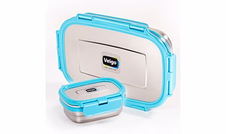 Veigo Stainless Steel Lunch Box - 2 Containers (1 Lunch Box Set (950ml + 180ml)) | Leakage Pro