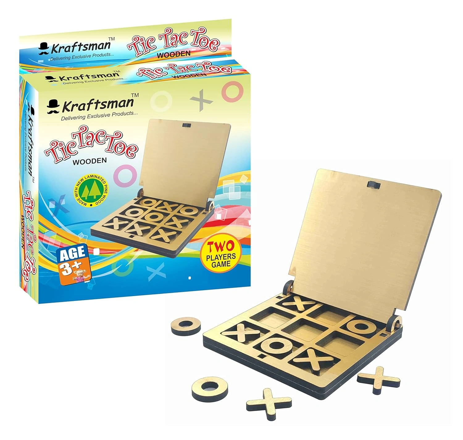 Kraftsman Wooden Tic Tac Toe Portable Game for Kids and Adults Golden Mirror Shade-12602842