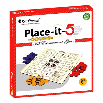 wooden place-it-5 strategy board game get 5 coins in a row or sequantially
